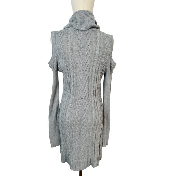 NWOT Bellini Gray L Cold Shoulder Knit Tunic Sweater Dress Turtleneck - Picture 5 of 15